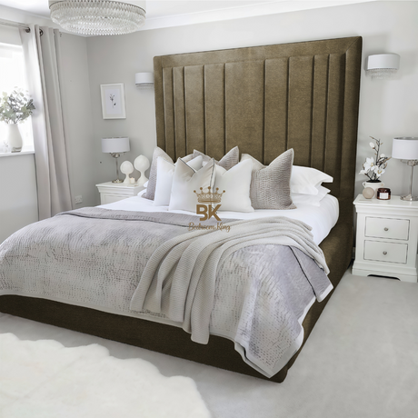 Storage upholstered bed frame in mink coniston made by Bedroomking 