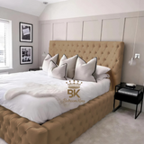 Monarch Bed Frame With Chesterfield Upholstery - Black Crushed Velvet