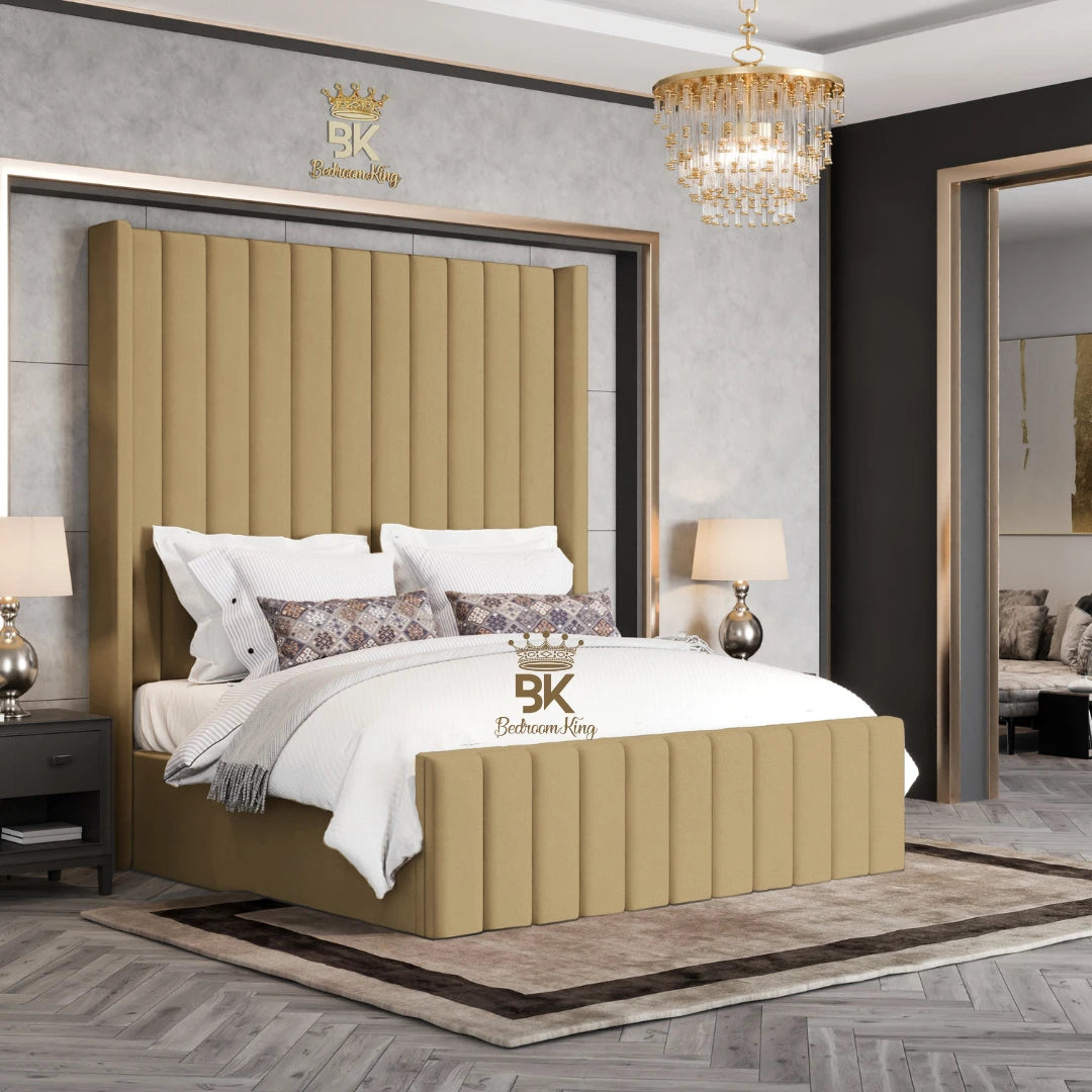 Hadley Panel Wingback Upholstered Bed Frame - Black Chenille