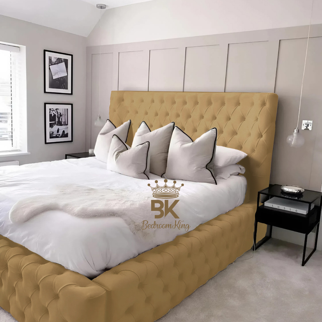 Monarch Bed Frame With Chesterfield Upholstery - Black Crushed Velvet