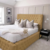 Monarch Bed Frame With Chesterfield Upholstery - Black Crushed Velvet