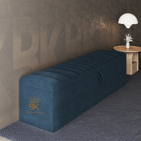 Ottava Ottoman Blanket Storage Box - blue plush velvet