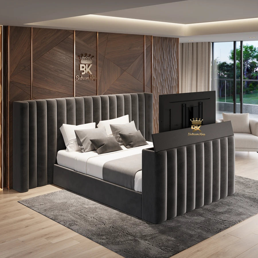  Upholstered TV Bed Frame in kingsize made by Bedroomking