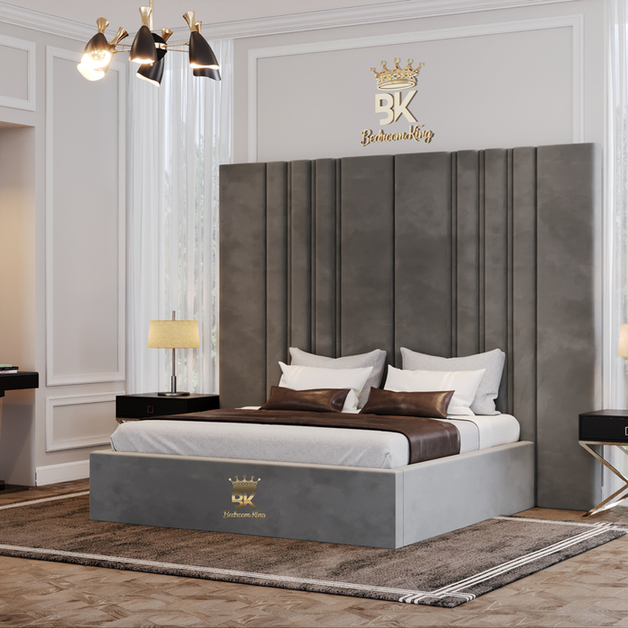 Chloe Bed Frame Pictured With Oversized 90" Tall Headboard - Bedroomking