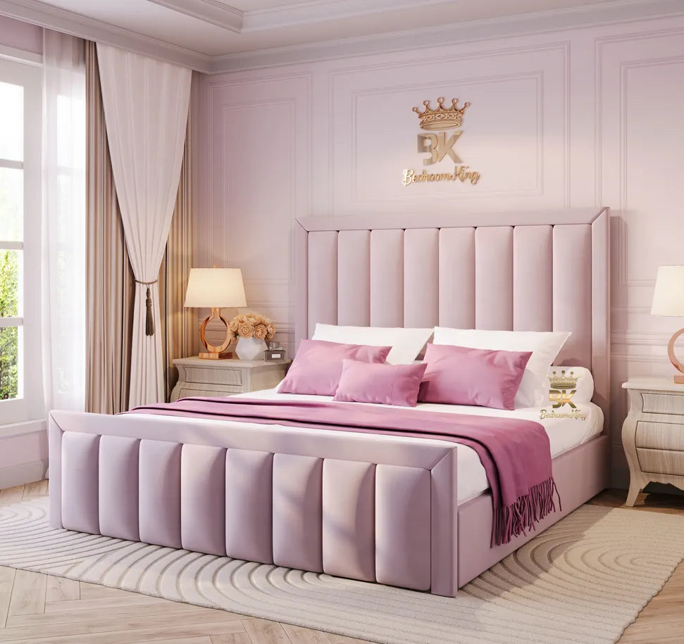 Ariel Pink Upholstered Ottoman Storage Bed Frame - Bedroomking