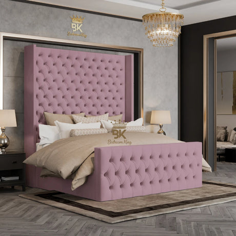 Langford Wingback Bed Frame - Mustard Plush Velvet