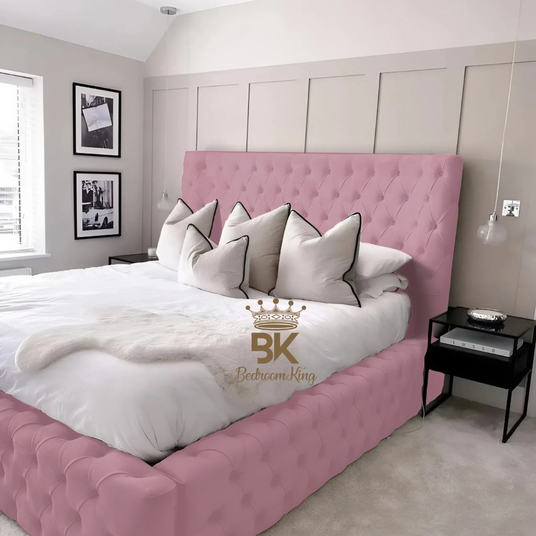 Monarch Bed Frame With Chesterfield Upholstery - Black Crushed Velvet