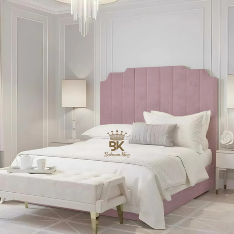 Lacey Art Deco Bedframe - Mink Plush Velvet