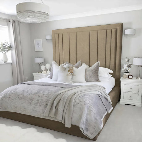 Evie Bed Frame 75" (6ft2) Tall Headboard - Silver Naples