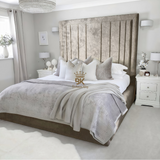 Bed Frame in Silver Crushed Velvet with storage options made by Bedroomking