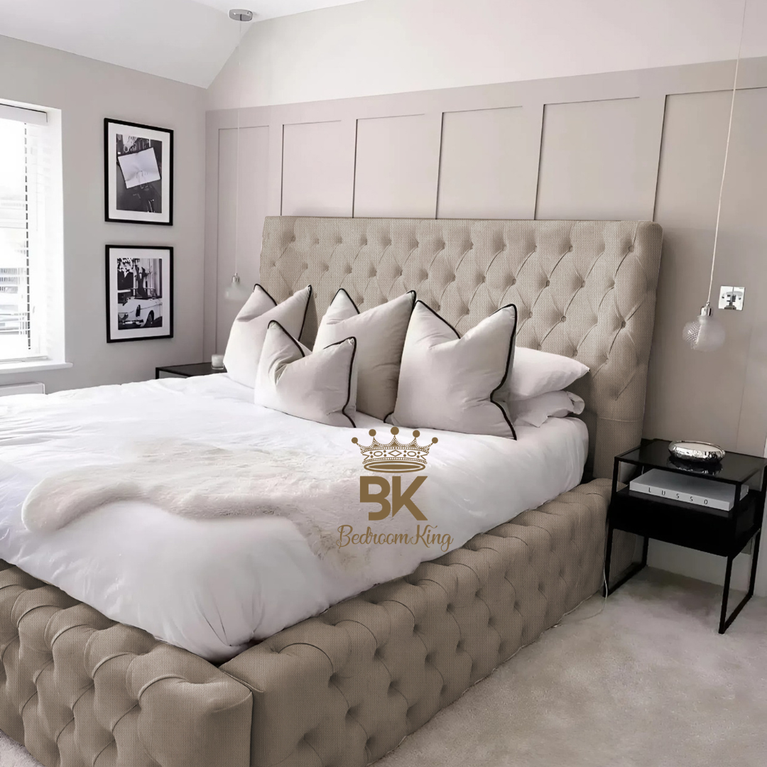 Monarch Bed Frame With Chesterfield Upholstery - Black Crushed Velvet