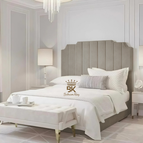 Lacey Art Deco Bedframe - Pink Plush Velvet