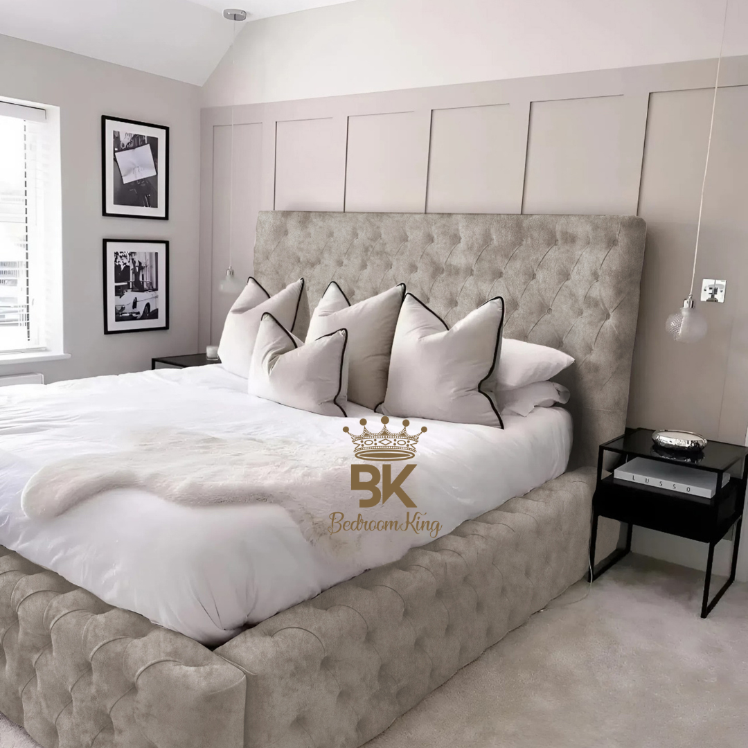 Monarch Bed Frame With Chesterfield Upholstery - Black Crushed Velvet