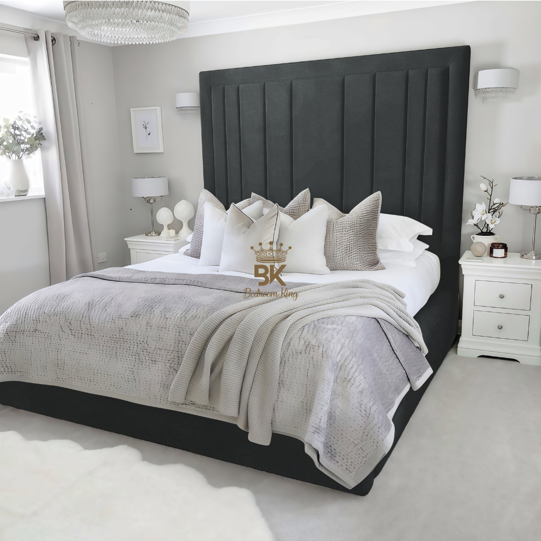 Double Bed Frame in slate plush velvet made by Bedroomking