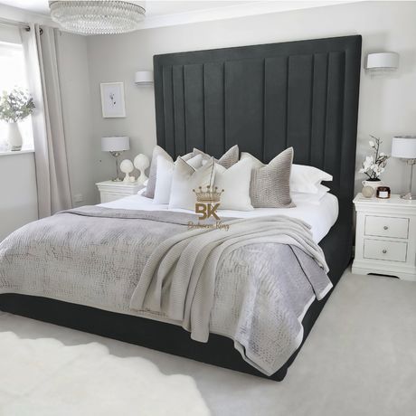 Double Bed Frame in slate plush velvet made by Bedroomking