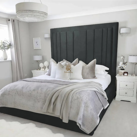 Evie Bed Frame 75" (6ft2) Tall Headboard - Silver Crushed Velvet