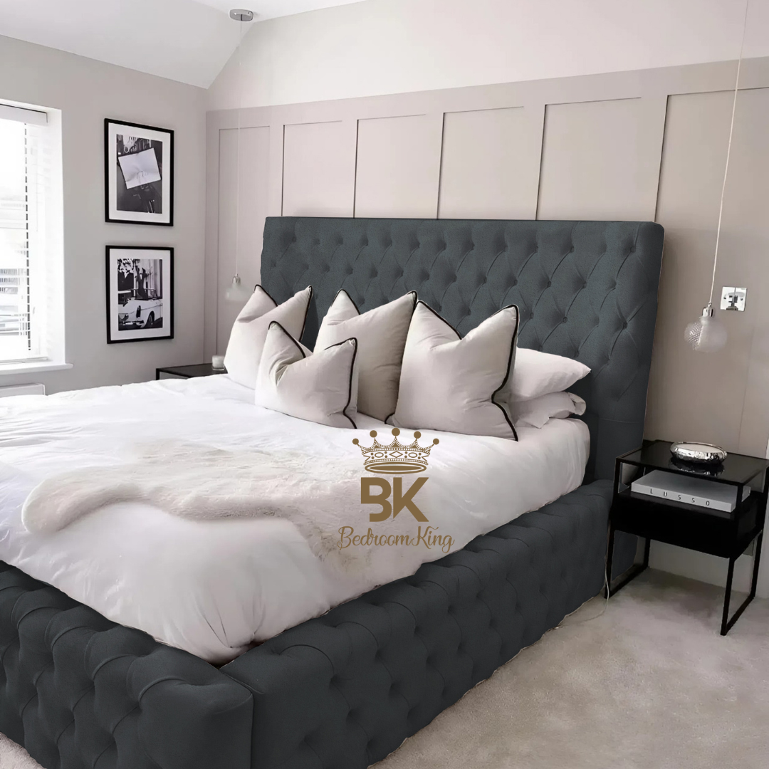 Monarch Bed Frame With Chesterfield Upholstery - Black Crushed Velvet