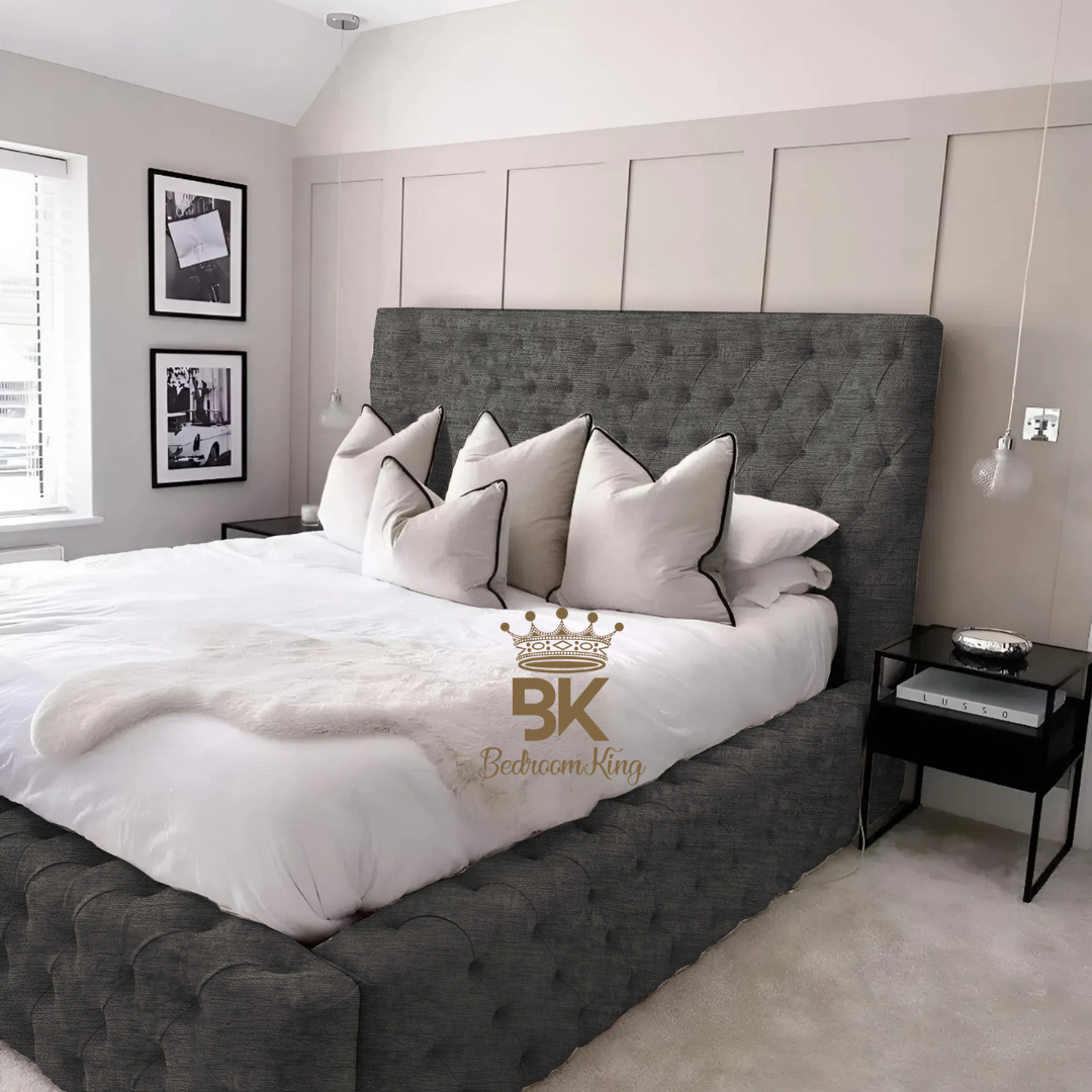 Monarch Bed Frame With Chesterfield Upholstery - Black Crushed Velvet