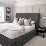 Monarch Bed Frame With Chesterfield Upholstery - Black Crushed Velvet