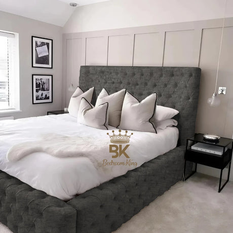 Monarch Bed Frame With Chesterfield Upholstery - Grey Plush Velvet