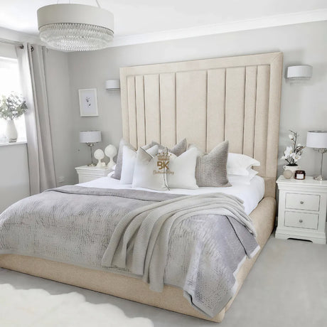 Evie Bed Frame 75" (6ft2) Tall Headboard - White Plush Velvet