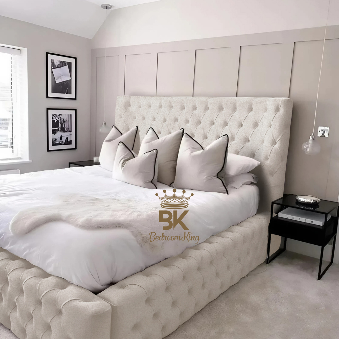 Monarch Bed Frame With Chesterfield Upholstery - Black Crushed Velvet