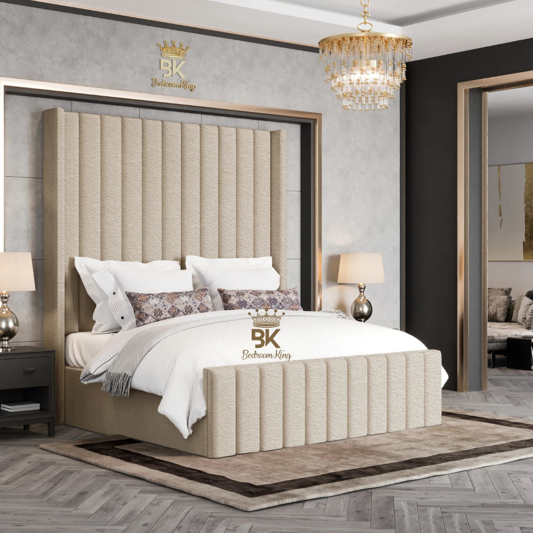 Hadley Panel Wingback Upholstered Bed Frame - Black Chenille