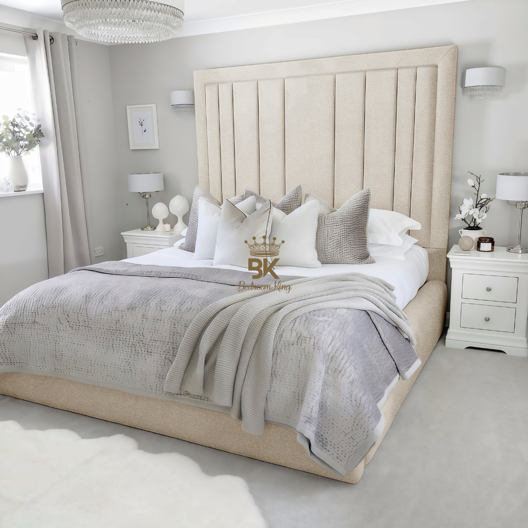 Upholstered Storage Bed Frame in teddy boucle cream made by Bedroomking