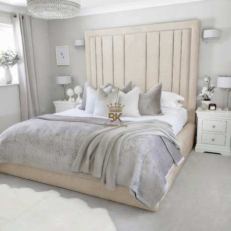 Upholstered Storage Bed Frame in teddy boucle cream made by Bedroomking