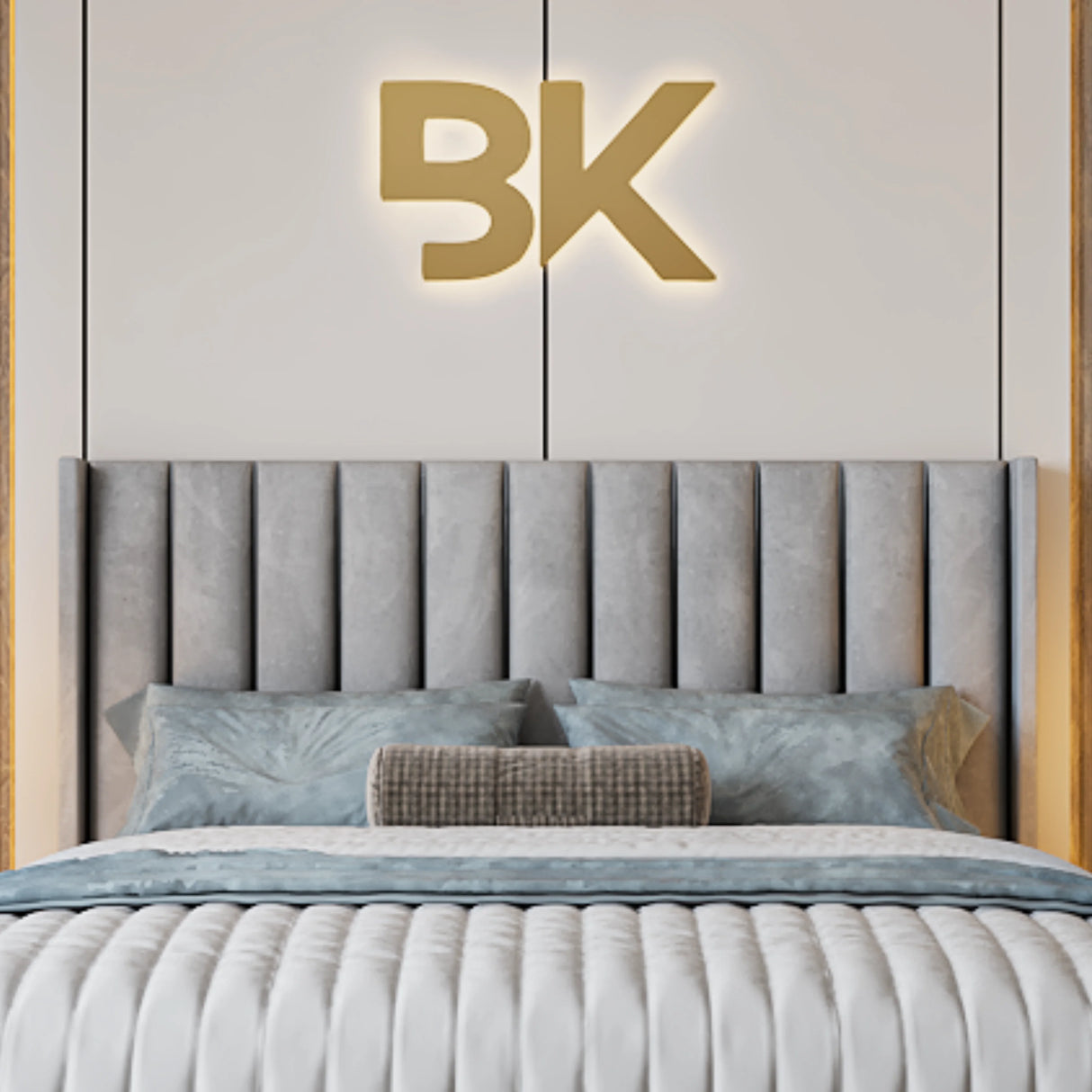 Wingback Headboard in silver plush colour