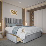 Divan Drawer Storage Bed in silver plush velvet