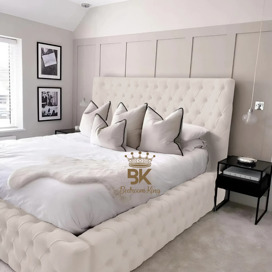 Monarch Bed Frame With Chesterfield Upholstery - Black Crushed Velvet