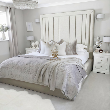 Upholstered Bed Frame in white plush velvet made by Bedroomking