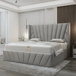 Wingback bed frame in silver plush - King size bed