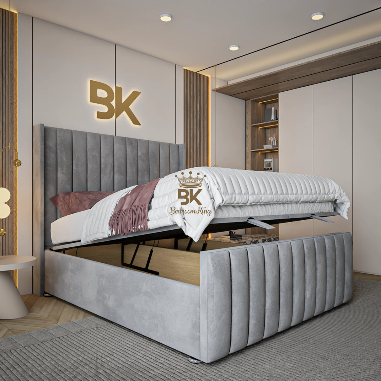 Wingback bed with ottoman divan storage 