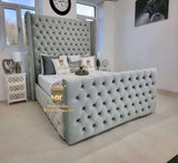 Wingback Bed Frame in grey with tall headboard kingsize