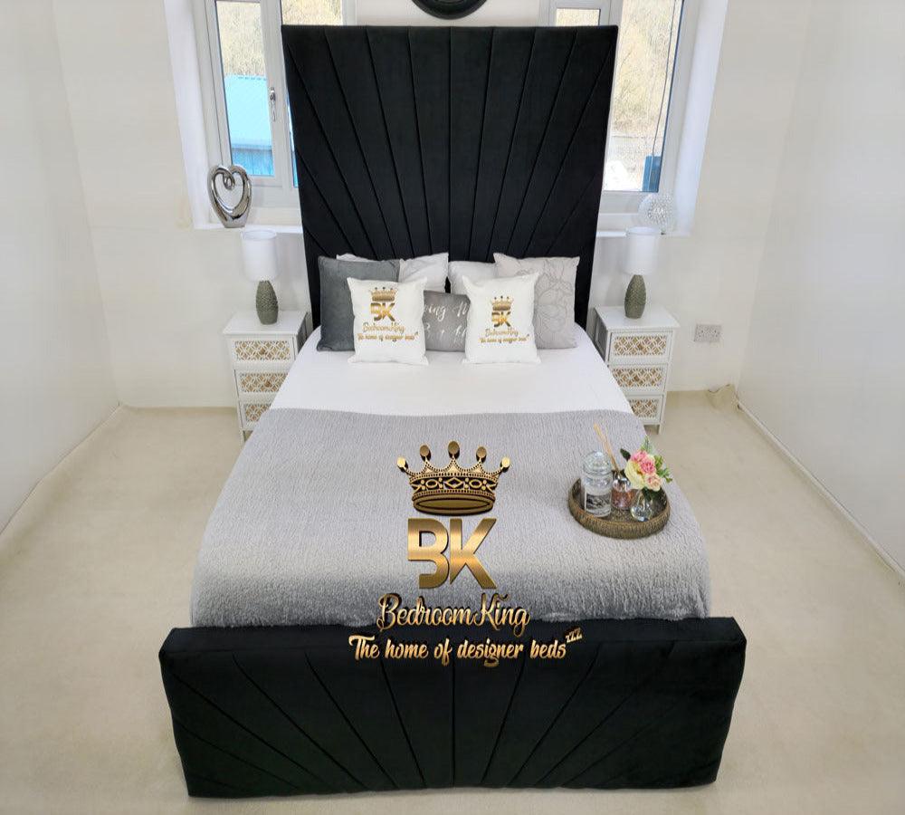 Adaline Black Velvet Ottoman Storage Bed Frame with Tall Headboard - Bedroomking