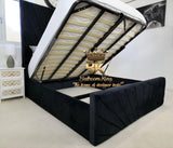 Adaline Black Velvet Ottoman Storage Bed Frame with Tall Headboard - Bedroomking