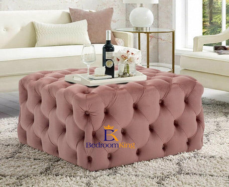 Mia Square Chesterfield Buttoned Pouffe Footstool - Bedroomking