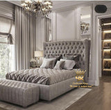 Luxury tall wingback bed frame in silver naples