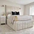 High headboard  bespoke bed frame in cream plush velvet