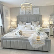 Luxury tall bed frame in silver plush velvet  
