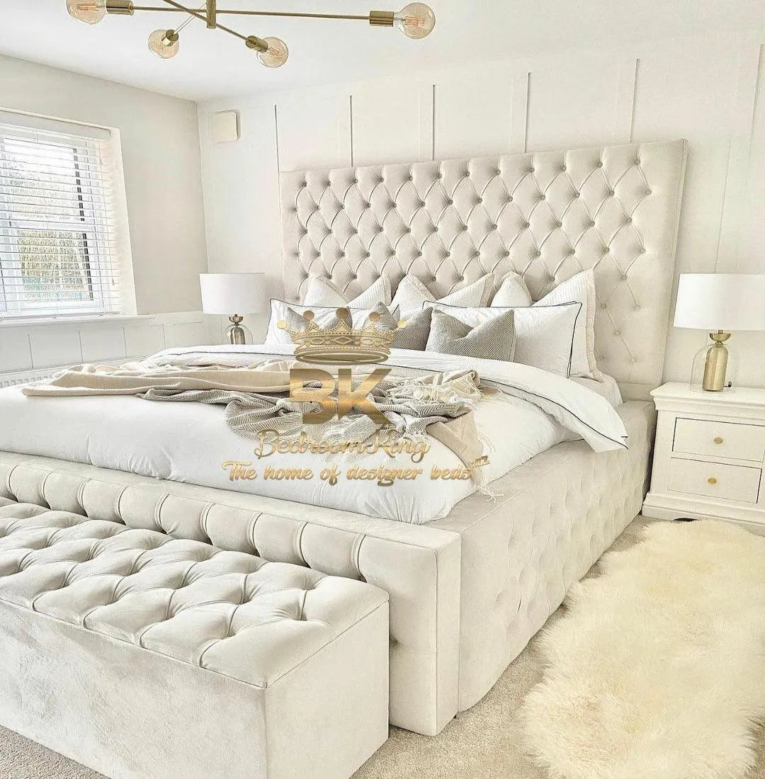 Maya Luxury Upholstered Tall Headboard Bed Frame - Bedroomking