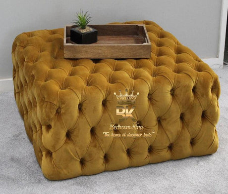 Chesterfield footstool in mustard plush velvet