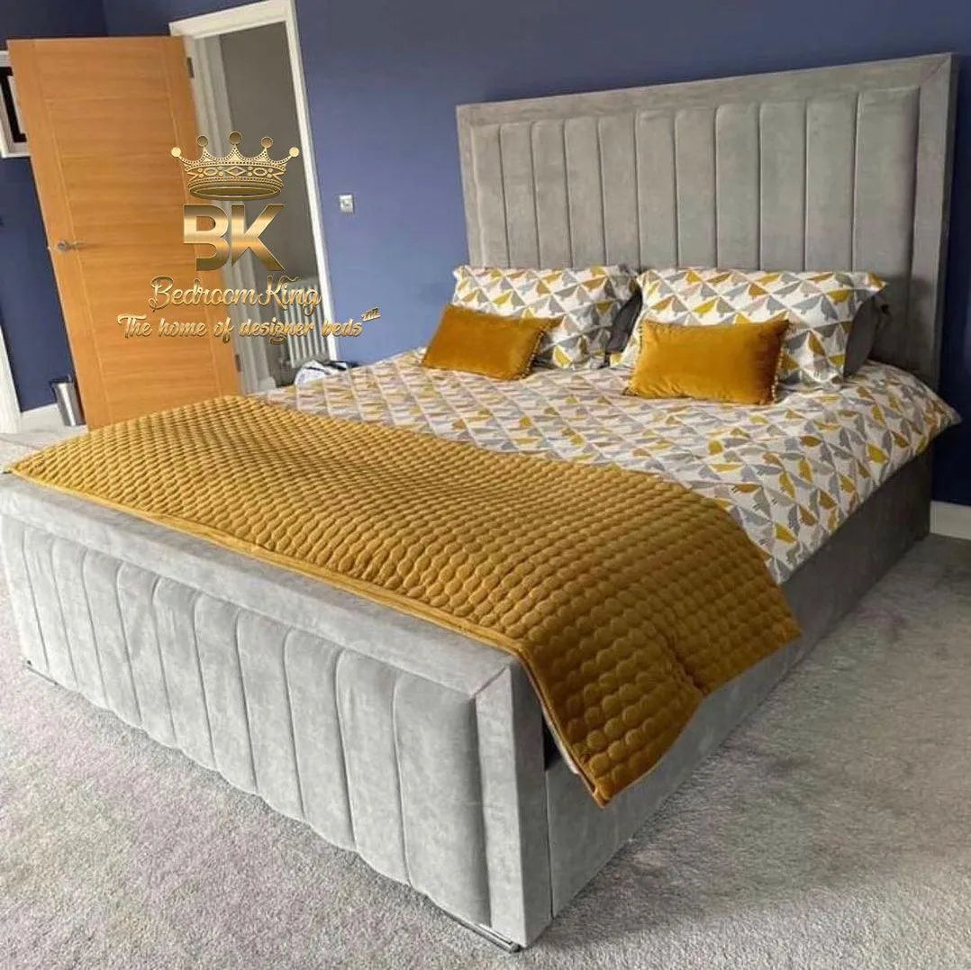 High headboard storage bed frame in silver naples 