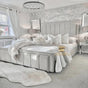 Tall headboard bed frame in silver plush velvet 
