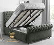 Sleigh ottoman storage bed frame in grey plush velvet