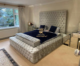 Storage ambassador bed frame with tall headboard in deep grey crushed velvet