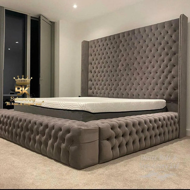 Luxury Grand Ambassador Bed Frame Tall Headboard 6ft Superking Grey Bedroomking