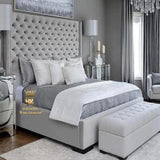 Luxury wingback bed frame in silver plush velvet 